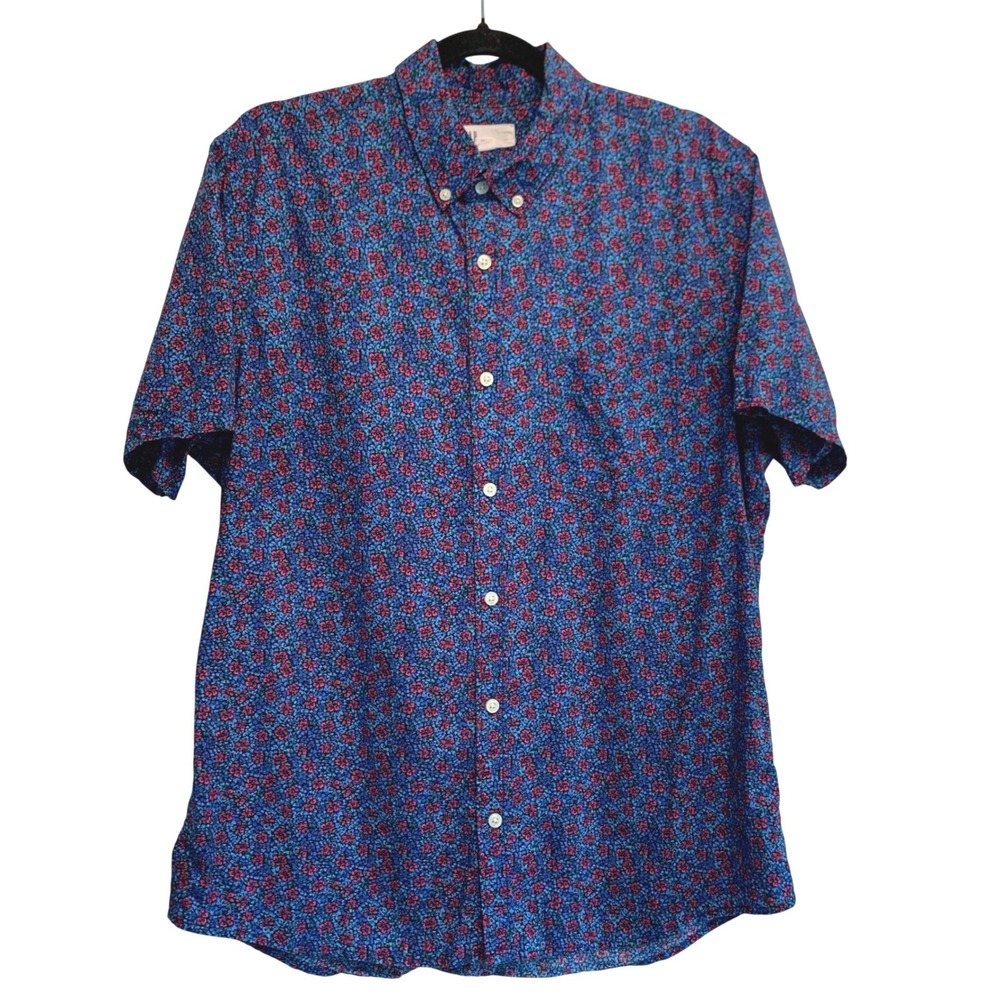 Gap MicroFloral Button Down Shirt Large Slim Fit Preppy Modern Classic Coastal - Picture 1 of 6